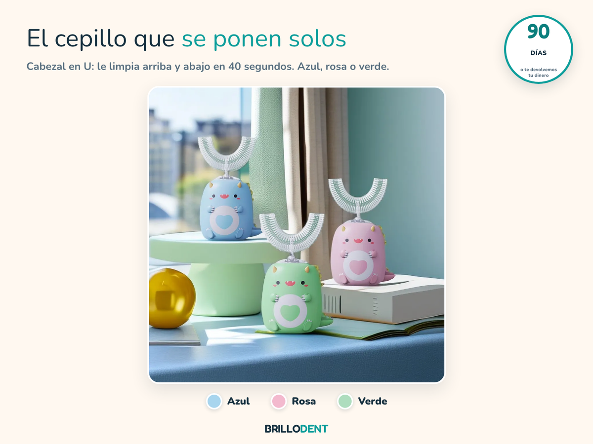 Cepillo eléctrico en U BRILLODENT Kids en azul, rosa y verde
